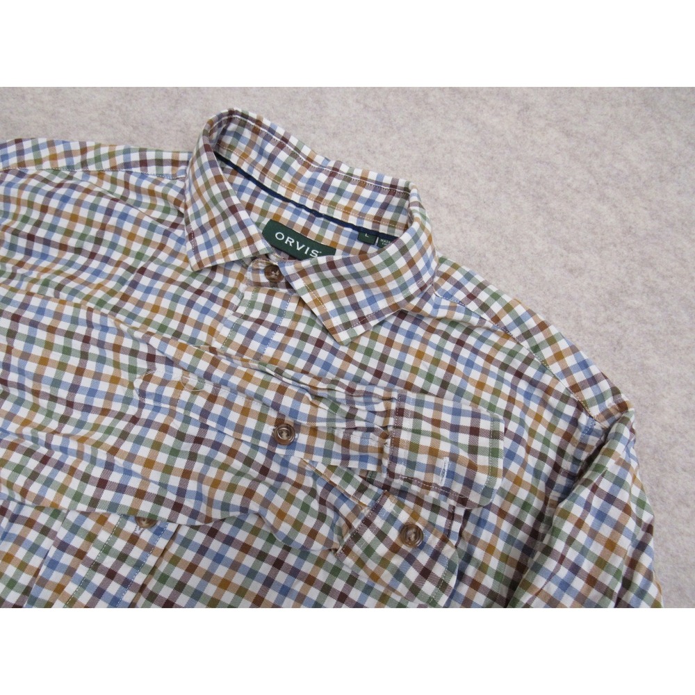 Orvis Mens Large Long Sleeve Button Down Shirt Multicolor Plaid Tattersall Check